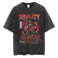 A washed black Naruto Vintage T-Shirt featuring a hip hop style anime print, designed as Harajuku streetwear for men and women.