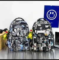 A high-capacity One Piece Luffy Backpack featuring a vibrant graffiti print of Monkey D. Luffy, designed as a durable school bag for middle and high students.