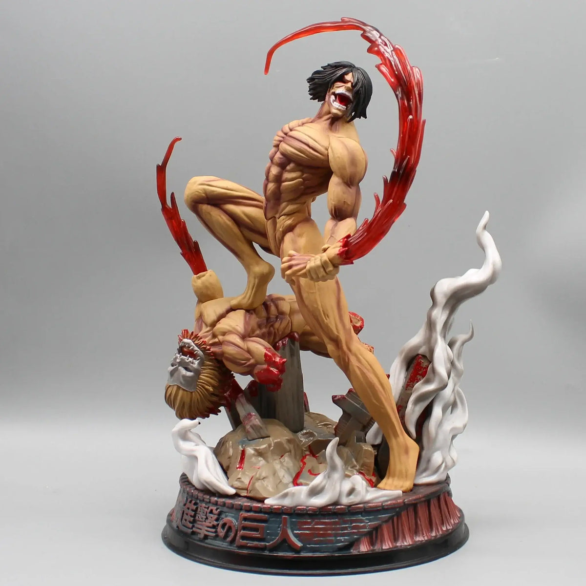 A highly detailed 29cm Eren Jaeger Figure made of premium PVC, showcasing the Attack on Titan protagonist in a dynamic pose for anime desktop decoration.