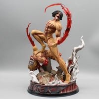 A highly detailed 29cm Eren Jaeger Figure made of premium PVC, showcasing the Attack on Titan protagonist in a dynamic pose for anime desktop decoration.