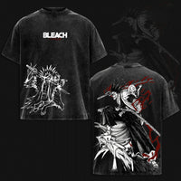 Bleach T-Shirt Vintage Washed Anime Streetwear oversized nylon-cotton blend Y2K hip-hop Bleach anime graphic washed finish applique unisex S to XXXL front view