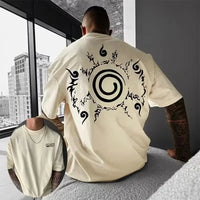 A high-quality Obito Uchiha T-shirt made of soft cotton, featuring a graphic anime print for men and boys, styled as parent-child casual wear.