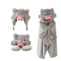 Inosuke Boar Head Plush Cosplay Neck Pillow U-shaped hooded travel blackout cloak anime prop