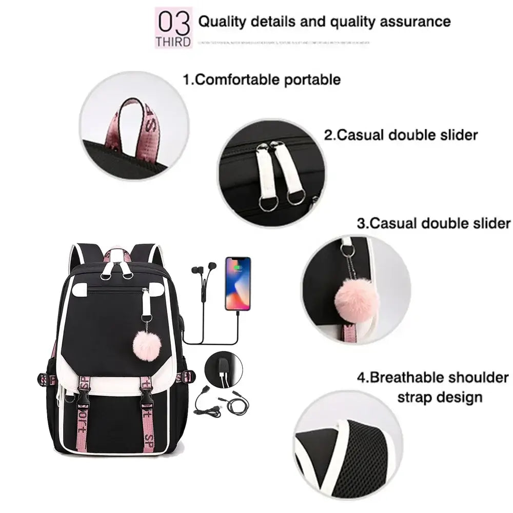 A durable Kamado Tanjirou Backpack featuring the green checkered pattern, large capacity storage, and high-quality zippers for teenagers.