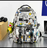 A high-capacity One Piece Luffy Backpack featuring a vibrant graffiti print of Monkey D. Luffy, designed as a durable school bag for middle and high students.