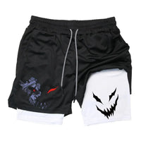 Black Five-Leaf Clover Double-Layer Sports Shorts with Pockets