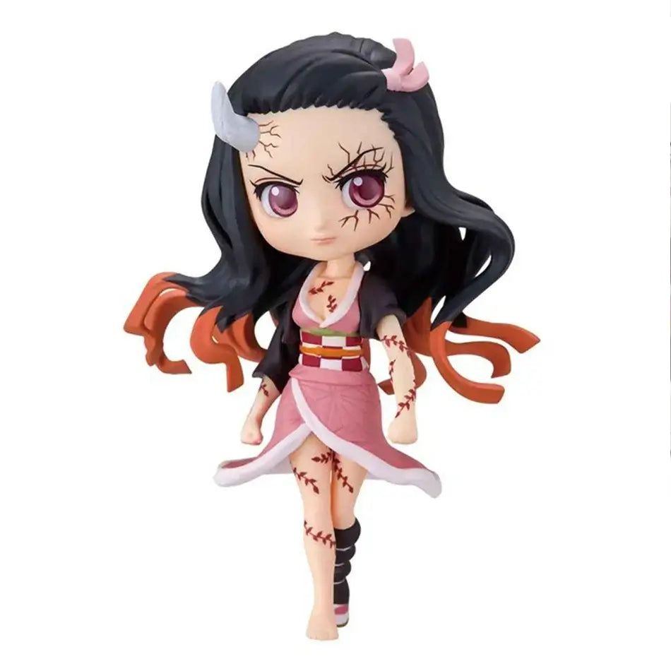 A 15cm kawaii Qposket Demon Slayer Figure made of PVC, featuring characters like Nezuko, Tanjiro, and Rengoku for anime collection.