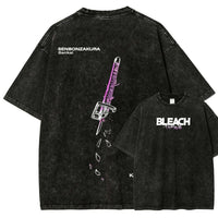 Ichigo Kurosaki Hollow Mask Washed T-Shirt back view with Zangetsu Bleach anime artwork