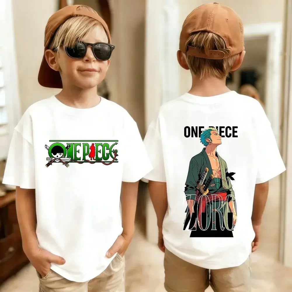 One Piece Kids T-Shirt Anime Luffy Zoro Chopper short sleeve cotton summer tee boys girls ages 7-13