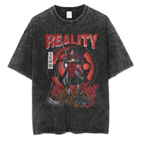 A man wearing the vintage black Japanese Anime Naruto Print T Shirt in a Harajuku hip hop streetwear style.