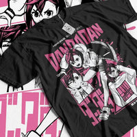 A trendy Dandadan T-Shirt featuring a graphic cosplay print of Seiko Ayase and Momo, designed as a round neck Y2K top for men.