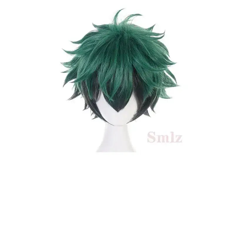 A complete unisex Anime My Hero Academia Midoriya Izuku Deku Battle Cosplay Costume set, with the green Halloween wig hair.