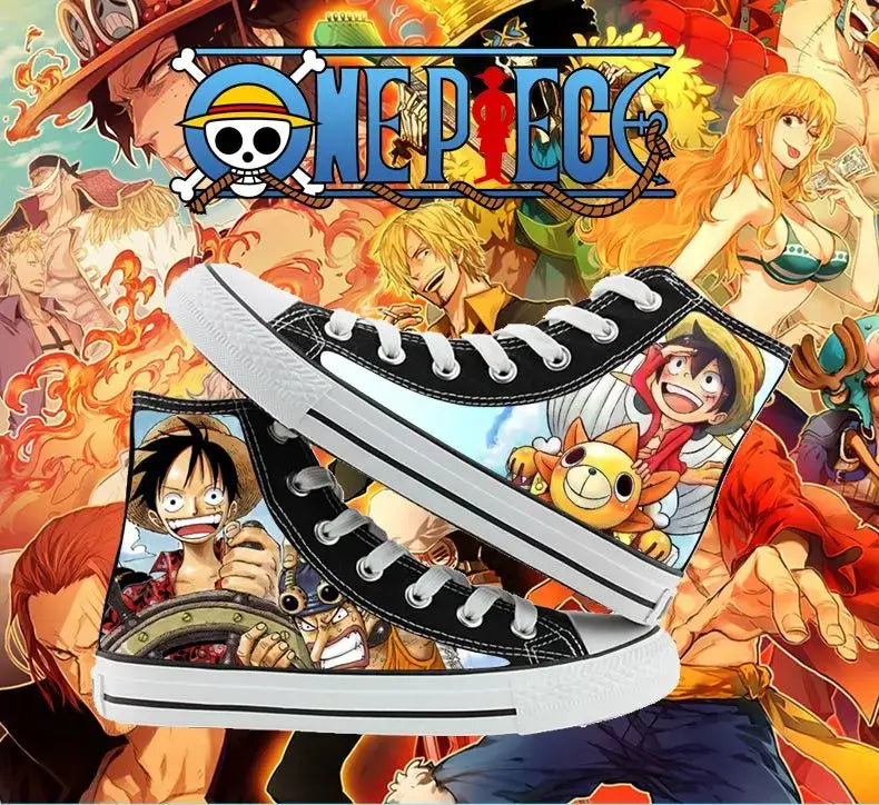 One Piece Anime Canvas Shoes Luffy Zoro hand-painted high top sneakers boys girls casual