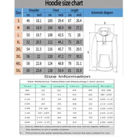Hoodie size chart for One Piece Halloween Hoodie, showing measurements for different sizes in cm and inches.