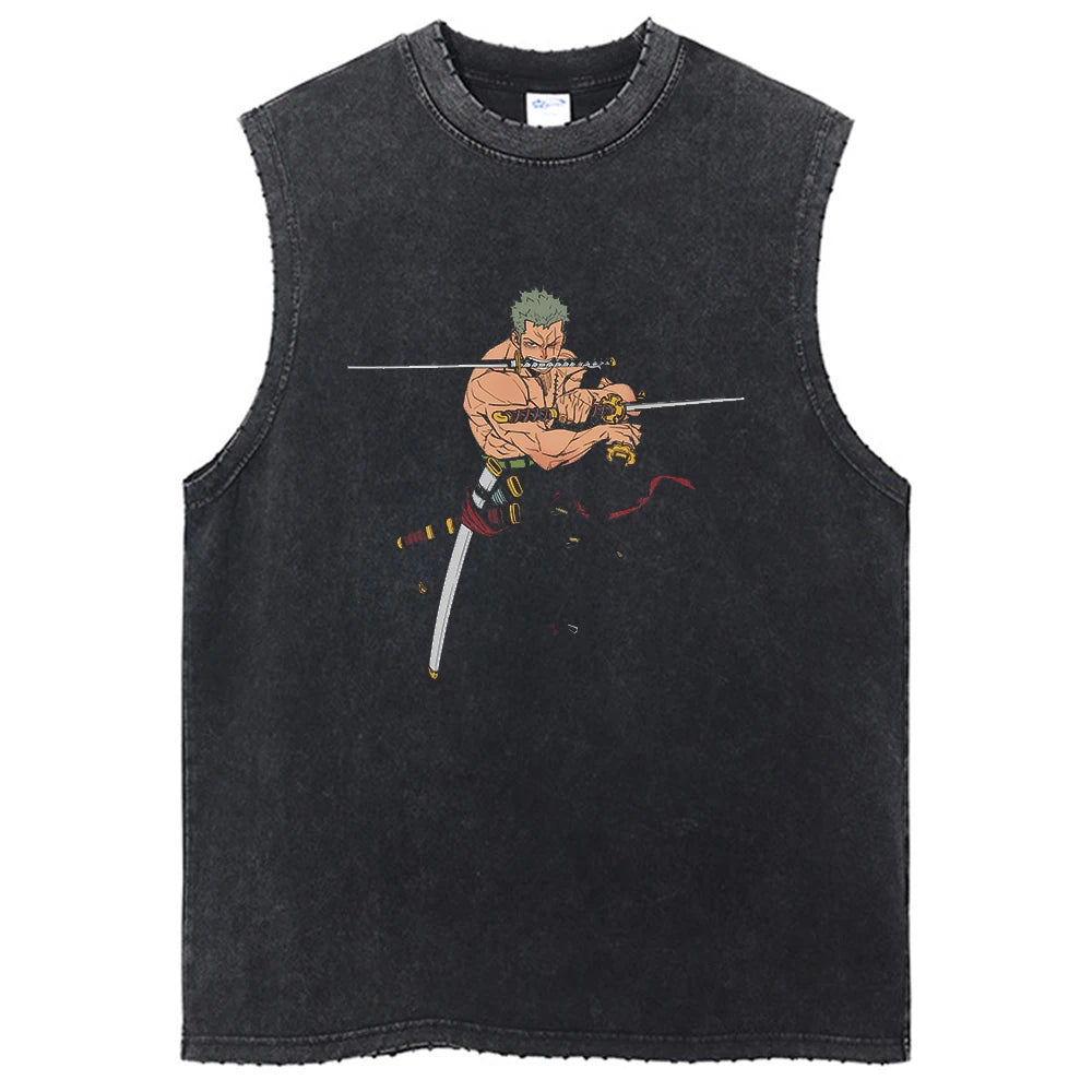 One Piece Vintage Washed Graphic Tank Top | Cotton Streetwear
