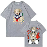 A trendy 2026 Himiko Toga T-Shirt featuring a graphic anime print of the My Hero Academia villain, designed as a casual summer top for men and women.