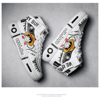 A pair of Anime One Piece Luffy High Top Shoes featuring Roronoa Zoro, designed as breathable, non-slip leisure sports sneakers for men and women.