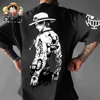 A trendy oversized One Piece Luffy T-Shirt made of soft cotton, featuring a Y2K anime graphic print for men's summer streetwear.
