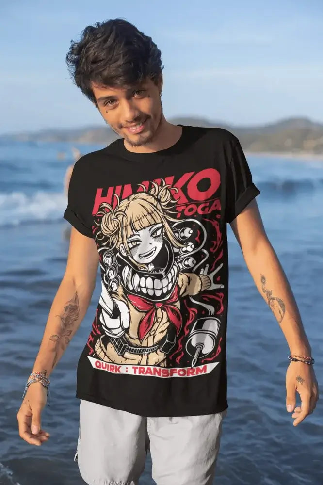 A kawaii Himiko Toga T-Shirt featuring graphic anime art of the My Hero Academia villain, designed as a cute girl shirt for all sizes.