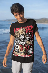 A kawaii Himiko Toga T-Shirt featuring graphic anime art of the My Hero Academia villain, designed as a cute girl shirt for all sizes.
