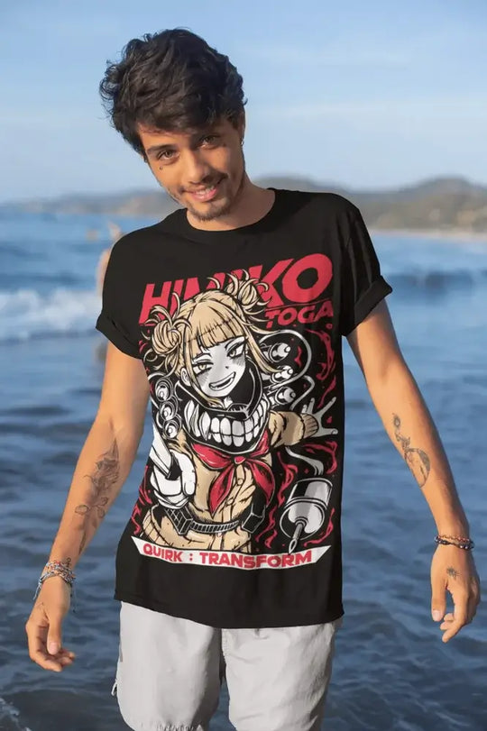 A kawaii Himiko Toga T-Shirt featuring graphic anime art of the My Hero Academia villain, designed as a cute girl shirt for all sizes.