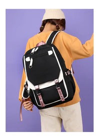 A durable Kamado Tanjirou Backpack featuring the green checkered pattern, large capacity storage, and high-quality zippers for teenagers.