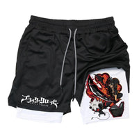 Black Five-Leaf Clover Double-Layer Sports Shorts with Pockets