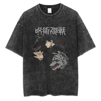 Jujutsu Kaisen Vintage Washed Cotton T-Shirt featuring graphic of wolves and cursed energy design
