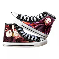 High-top Demon Slayer Canvas Shoes featuring Tanjiro Kamado and Jibaku Shounen Hanako-kun anime prints for casual fashion.