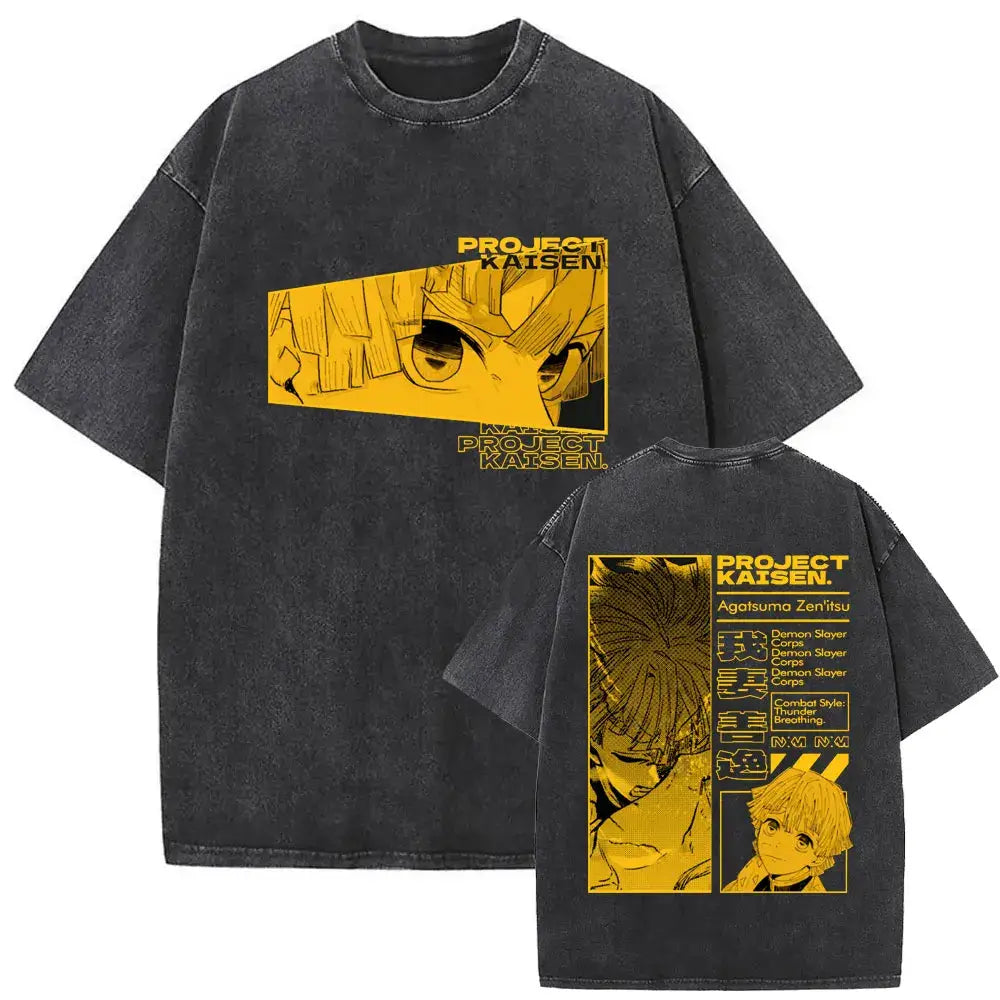 A vintage washed Demon Slayer Daki Graphic T-shirt with a cherry blossom design, an oversized casual cotton tee for men and women.