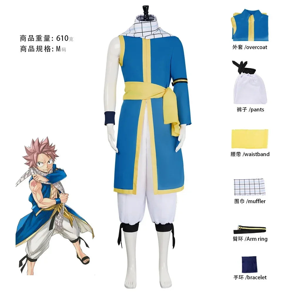 Natsu Dragneel Fairy Tail Cosplay Costume Blue Black Seven Years Later uniform Halloween men