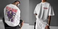 A black Jujutsu Kaisen T-Shirt for men featuring a high-definition anime graphic print, styled for casual streetwear.