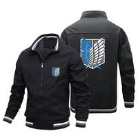 Attack on Titan Baseball Jacket Y2K Harajuku Street Style front view flat lay white background Titan character print