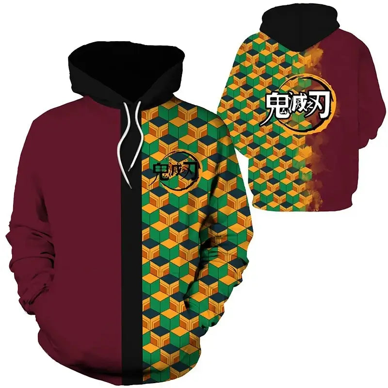 A trendy 3D Anime Hoodie featuring a funny graphic print, designed as an oversized hip-hop pullover for men and women.
