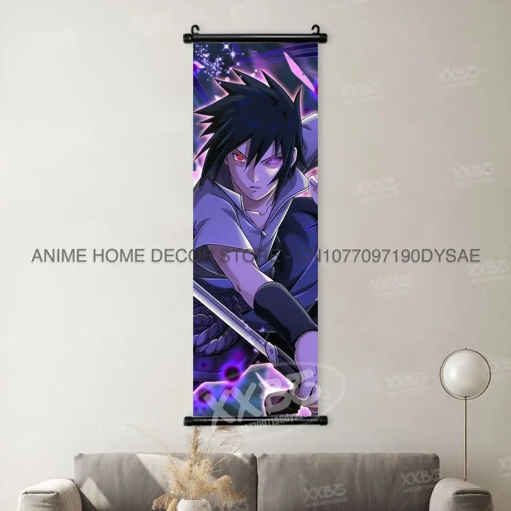 High-definition Naruto Posters hanging scroll featuring Uzumaki Naruto, Uchiha Sasuke, and Madara for anime home wall decoration.