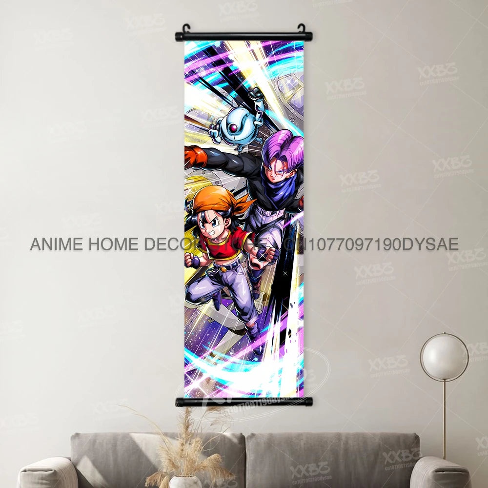 High-quality Dragon Ball Posters wall art scroll featuring Anime figures Goku, Vegeta, and Frieza for home decoration.