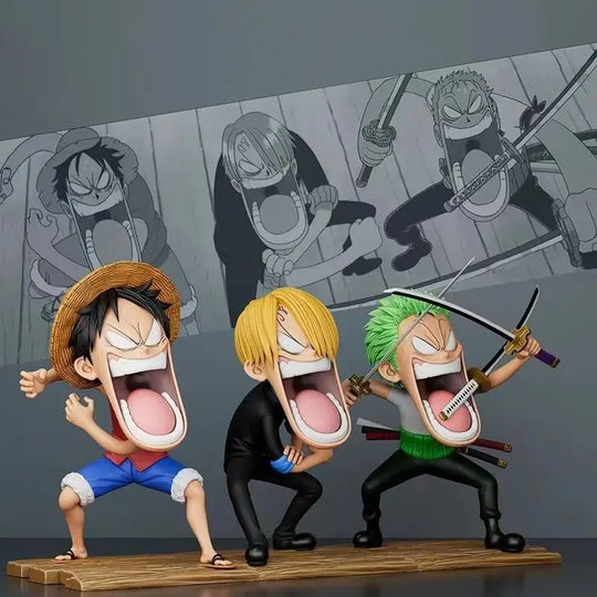 One Piece Hungry Trio Luffy Zoro Sanji Figure Set 15CM PVC anime model toy gift collectible