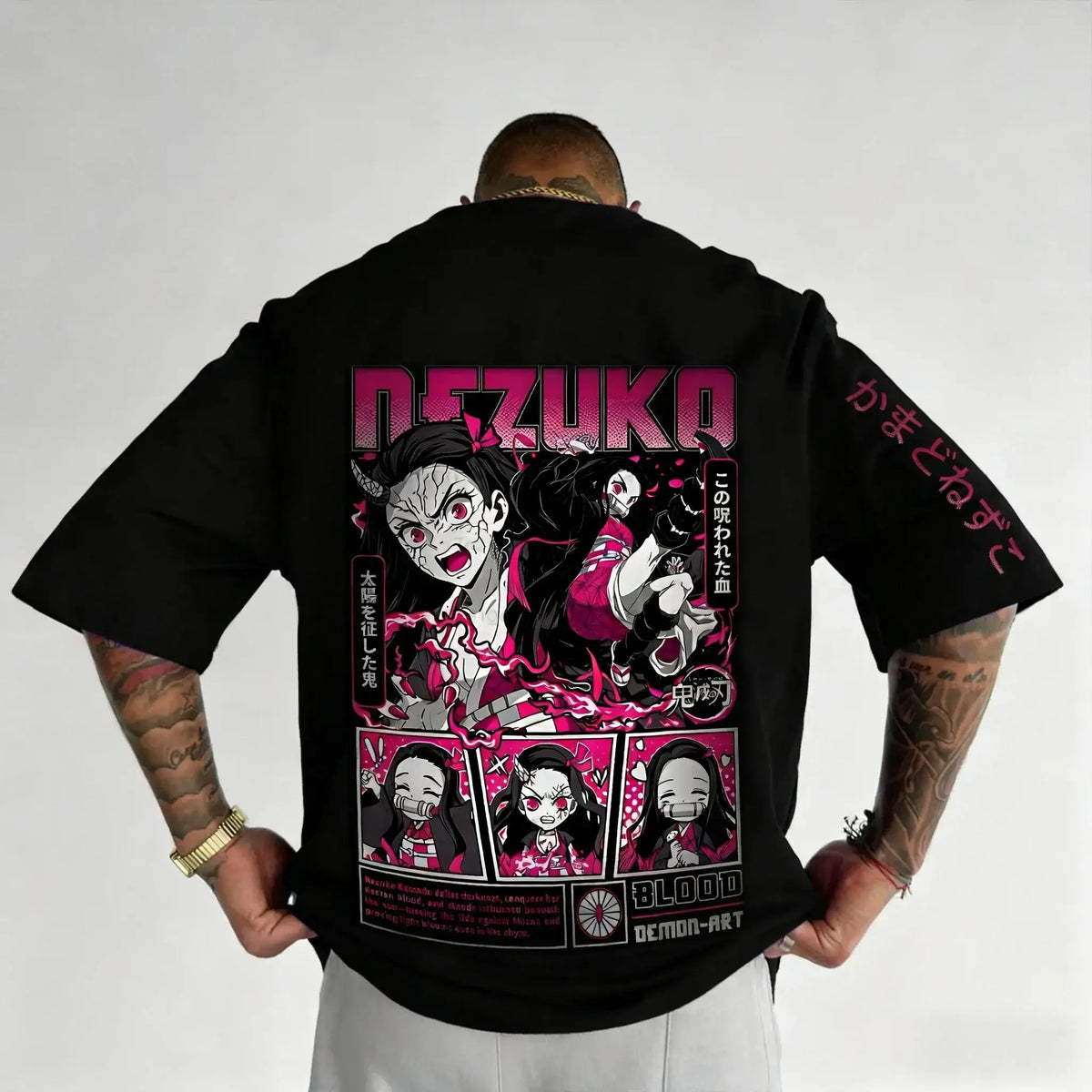 A trendy Nezuko Kamado T-Shirt featuring vibrant color printing of the anime character, designed as loose summer streetwear for men.