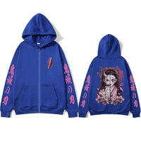 A casual oversized Anime Demon Slayer Kamado Nezuko Merch Zipper Hoodie jacket for men and women.