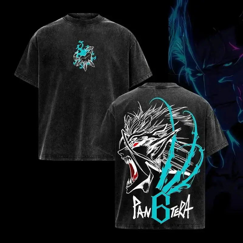 Bleach T-Shirt Vintage Washed Anime Streetwear oversized nylon-cotton blend Y2K hip-hop Bleach anime graphic washed finish applique unisex S to XXXL front view