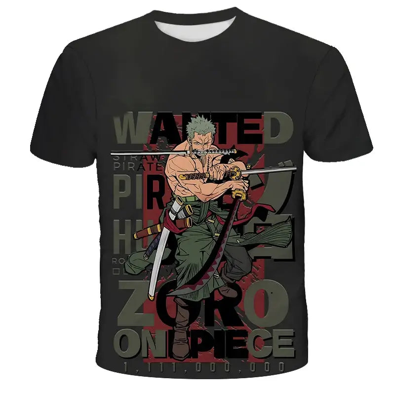 A breathable One Piece Luffy T-shirt featuring a cartoon graphic, designed as a loose-fit casual top for men and boys.