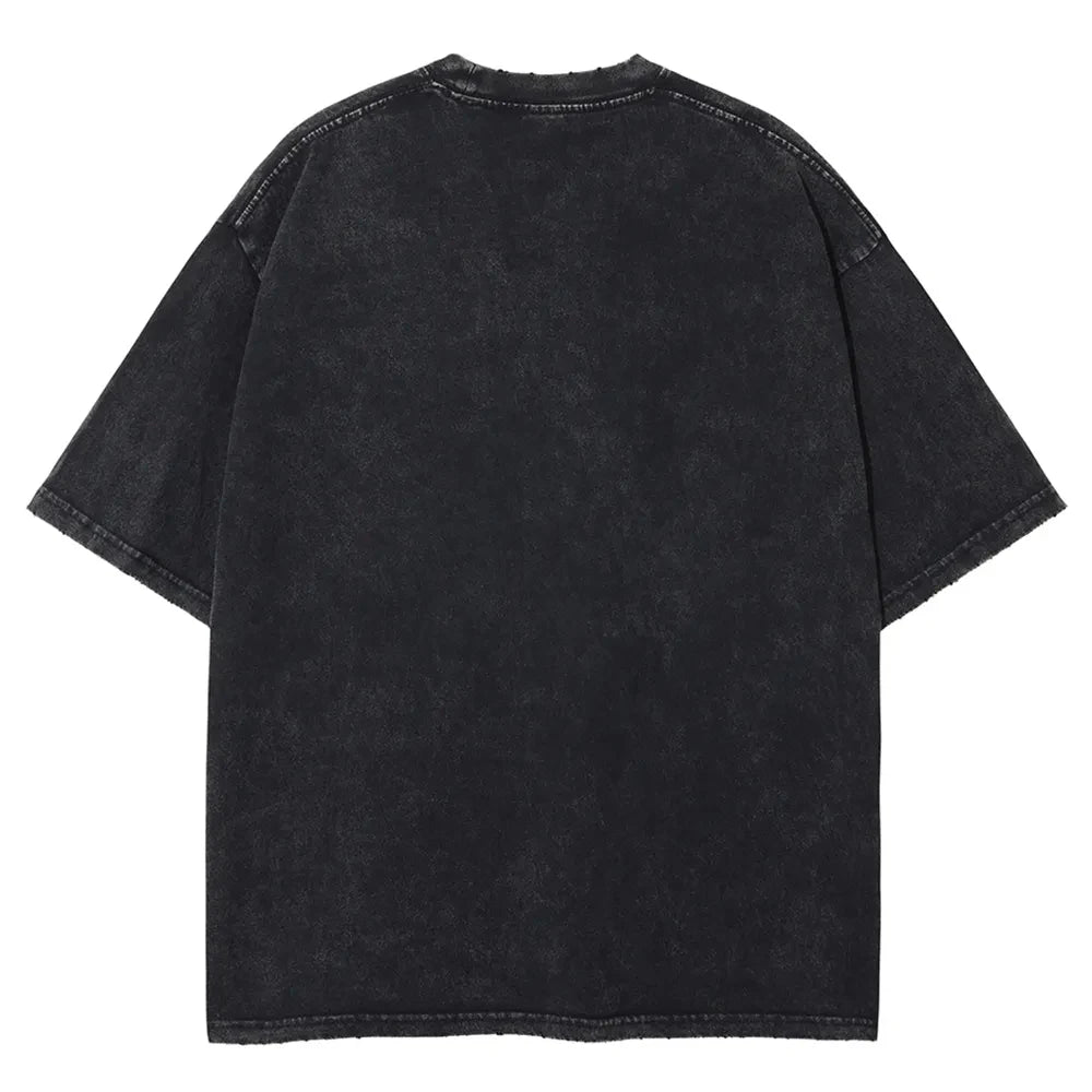 Back view of Kirishima Eijiro Washed T-Shirt from My Hero Academia with short sleeves in dark wash.