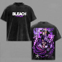 Bleach T-Shirt Vintage Washed Anime Streetwear oversized nylon-cotton blend Y2K hip-hop Bleach anime graphic washed finish applique unisex S to XXXL front view