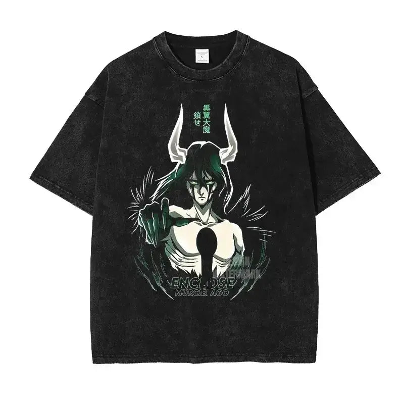 Bleach Aizen Sousuke Harajuku Washed Graphic T-Shirt oversized vintage cotton unisex anime top