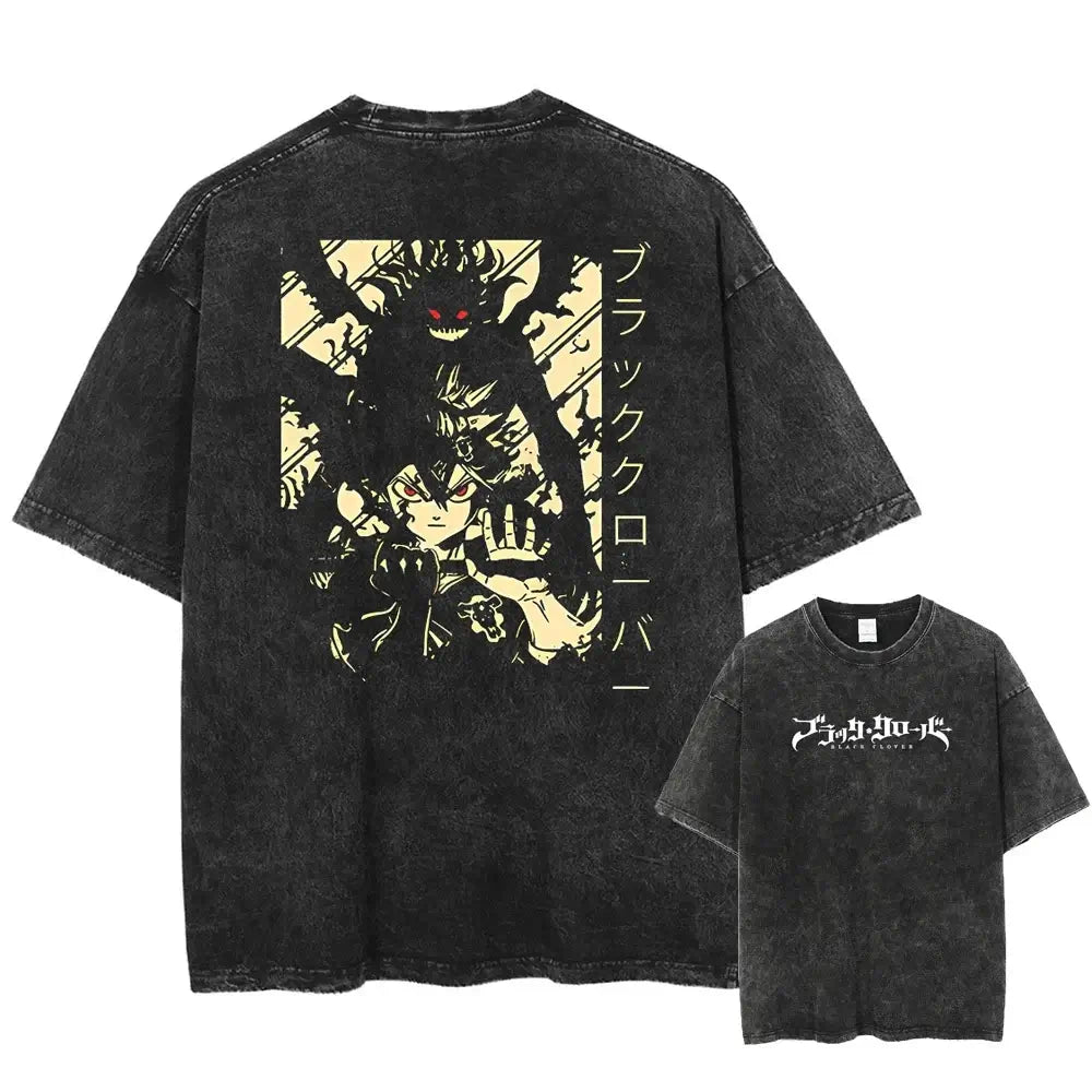 Asta Black Clover Manga Streetwear T-Shirt featuring a graphic design on a washed cotton oversized tee.