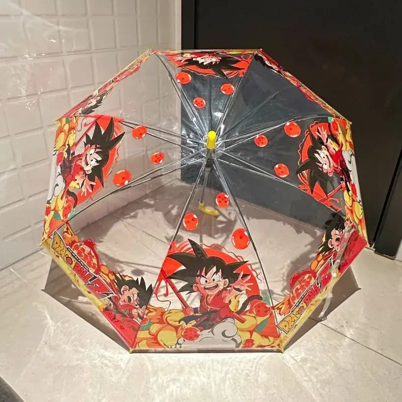 Dragon Ball Goku Folding Transparent Umbrella held open outdoors anime fan fashion accessory