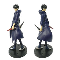 A highly detailed Sung Jin Woo Figure, showcasing the Solo Leveling Shadow Monarch in a dynamic anime action pose for desktop decoration.