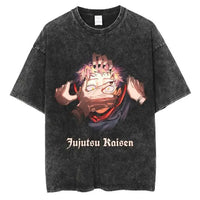 Jujutsu Kaisen Vintage Washed Cotton T-Shirt featuring bold graphic design and relaxed fit for anime fans.