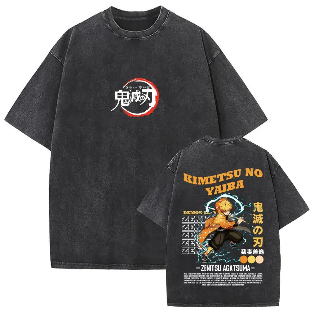 A vintage washed Demon Slayer Daki Graphic T-shirt with a cherry blossom design, an oversized casual cotton tee for men and women.