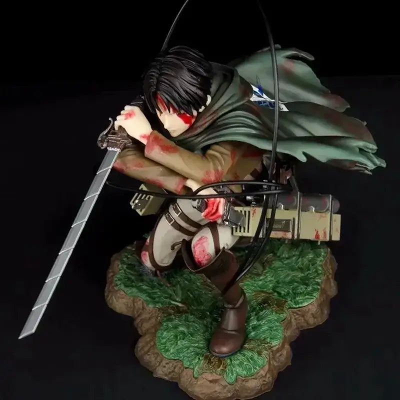 Close-up of Levi Ackerman Battle Damage PVC Figure 18cm battle damage detail handmade quality